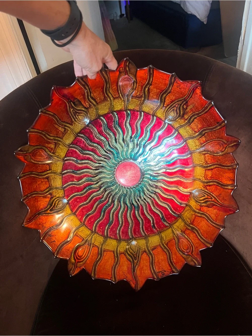 Pier 1 Jewel-Tone Sunburst Decorative Wall Bowl - Red/Gold/Teal